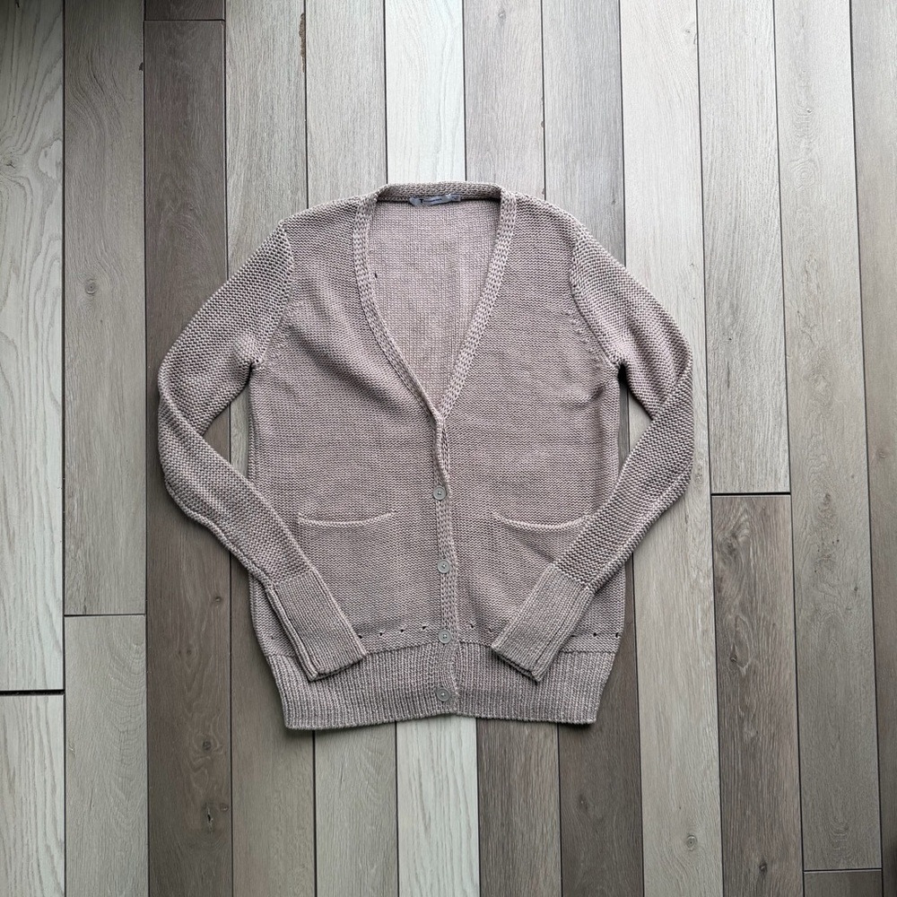 Alexander Wang Women's Beige Tan Cotton Heavy Knit Button Cardigan